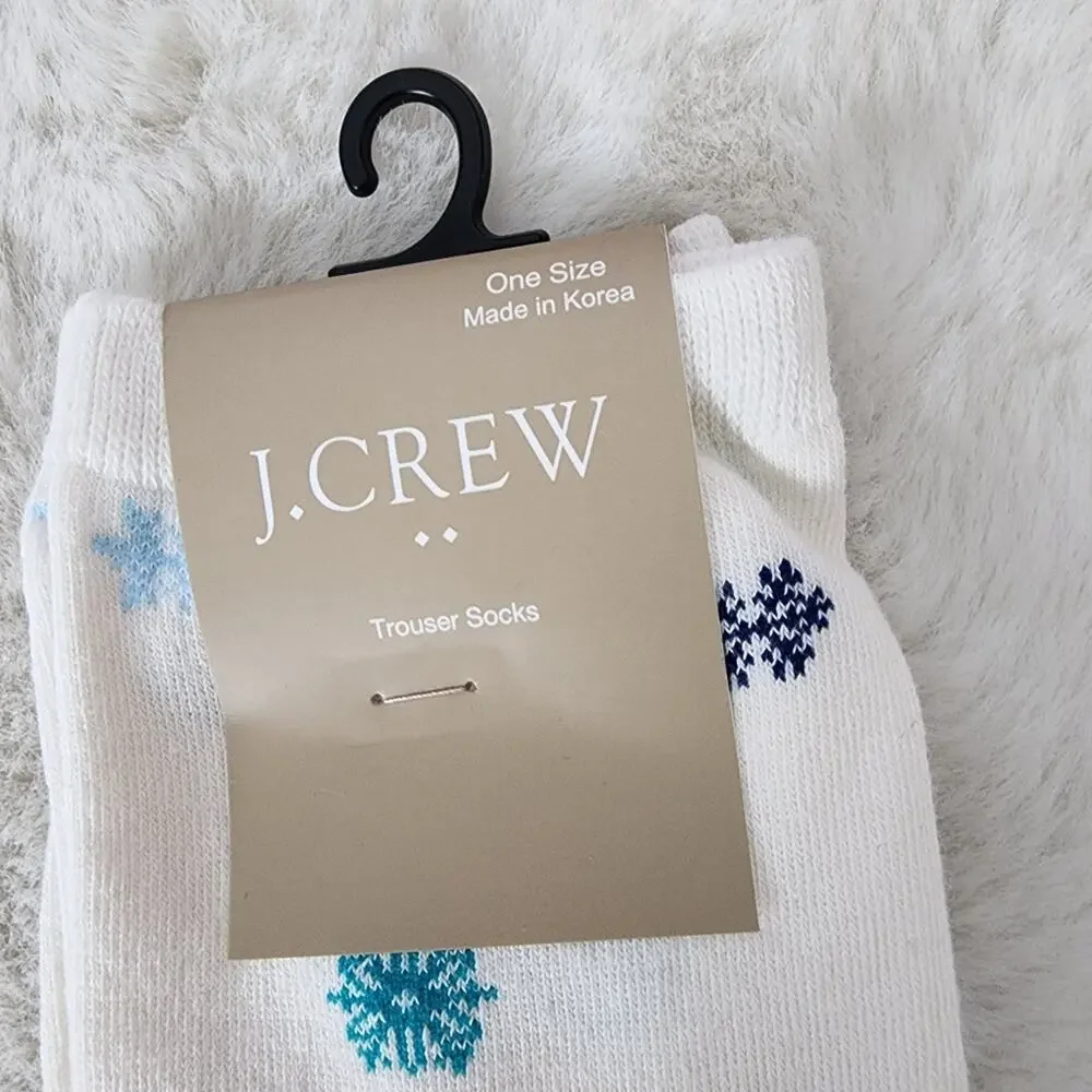 J. Crew Snowflake Trouser Socks White Blue Cotton Blend One Size NWT BN539